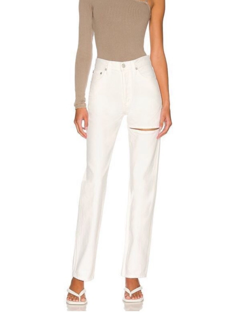 Agolde Lana Slice Straight Leg Jeans 27 White Organic Cotton Cutout